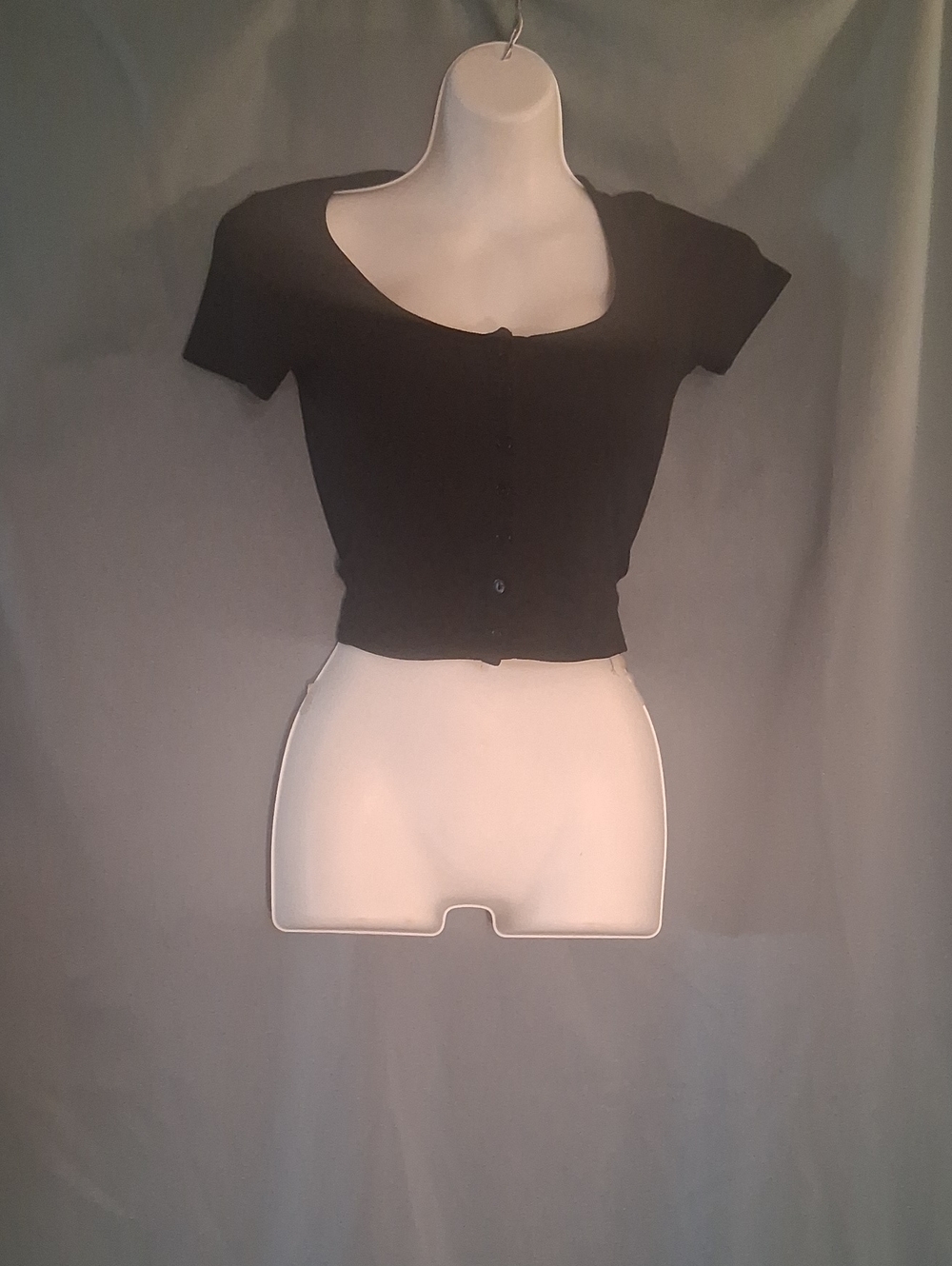 Classic Black Button-Front Crop Top